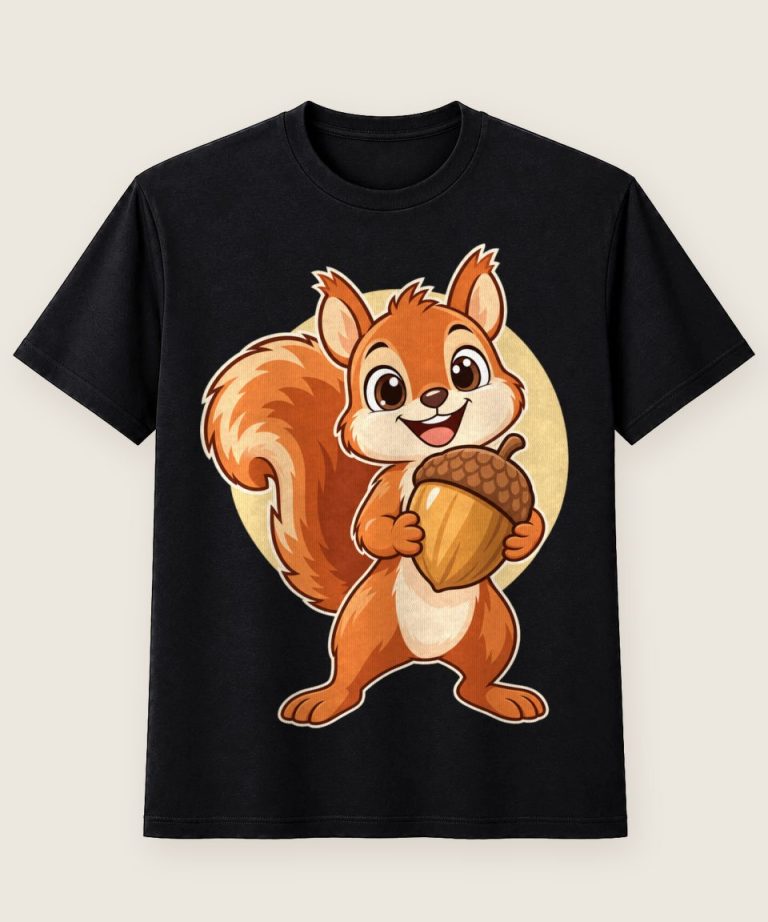 T-Shirt mit Motiv „Mutiges Eichhörnchen mit Eichel für Kinder“ – Kinder-T-Shirts
