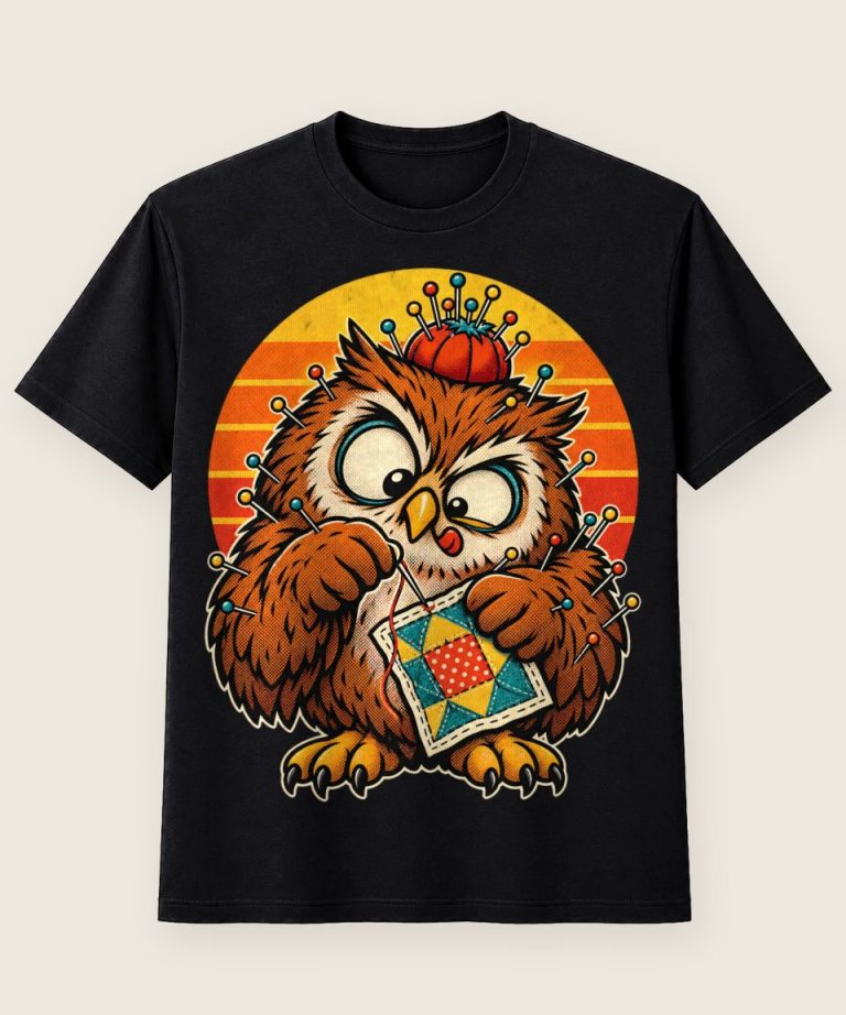 T-Shirt mit Motiv „Nähen Eule quiltet an Mini-Patch“ – Hobby & Freizeit T-Shirts