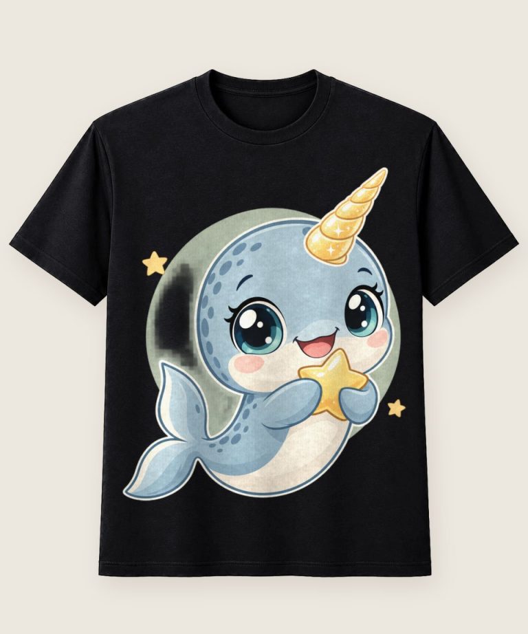 T-Shirt mit Motiv „Narwal mit Sternschatz Kinder“ – Kinder-T-Shirts