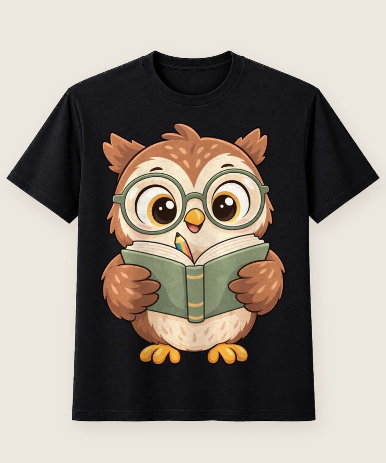 T-Shirt mit Motiv „Neugierige Eule mit Heft Kids“ – Kinder-T-Shirts