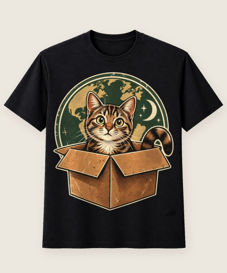 T-Shirt mit Motiv „Neugierige Katze im Karton“ – Hobby & Freizeit T-Shirts