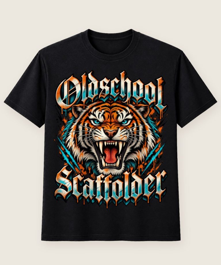 T-Shirt mit Motiv „Oldschool Scaffolder Tiger - Gerüstbauer Handwerk“ – Gerüstbauer T-Shirts