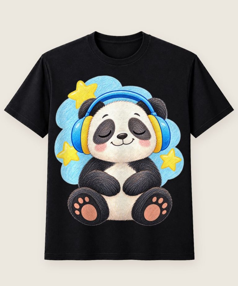 T-Shirt mit Motiv „Panda mit Kopfhörern Kinder“ – Kinder-T-Shirts