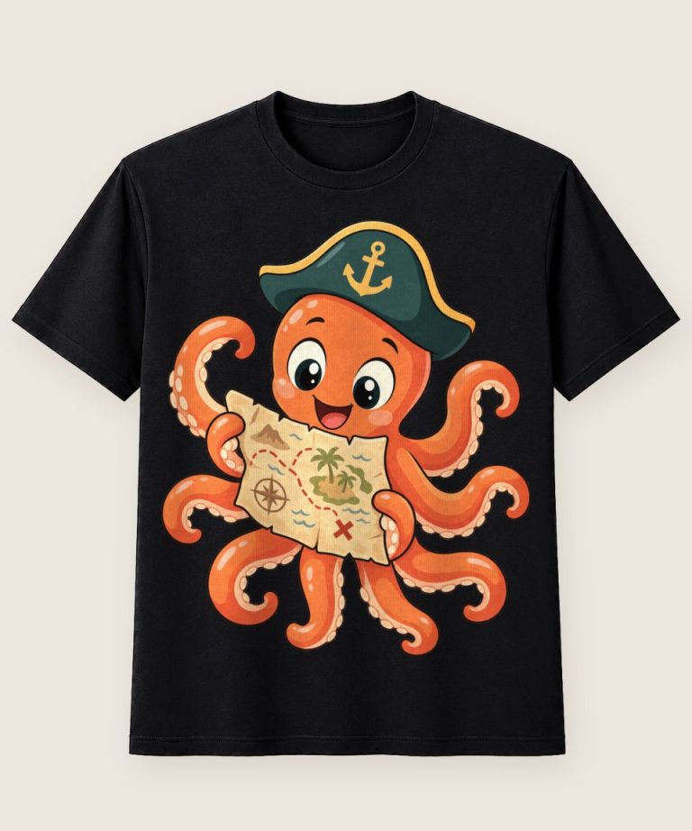 T-Shirt mit Motiv „Piraten-Oktopus mit Schatzkarte Kinder“ – Kinder-T-Shirts