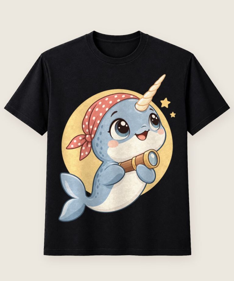T-Shirt mit Motiv „Piratennarwal mit Fernrohr Kinder“ – Kinder-T-Shirts