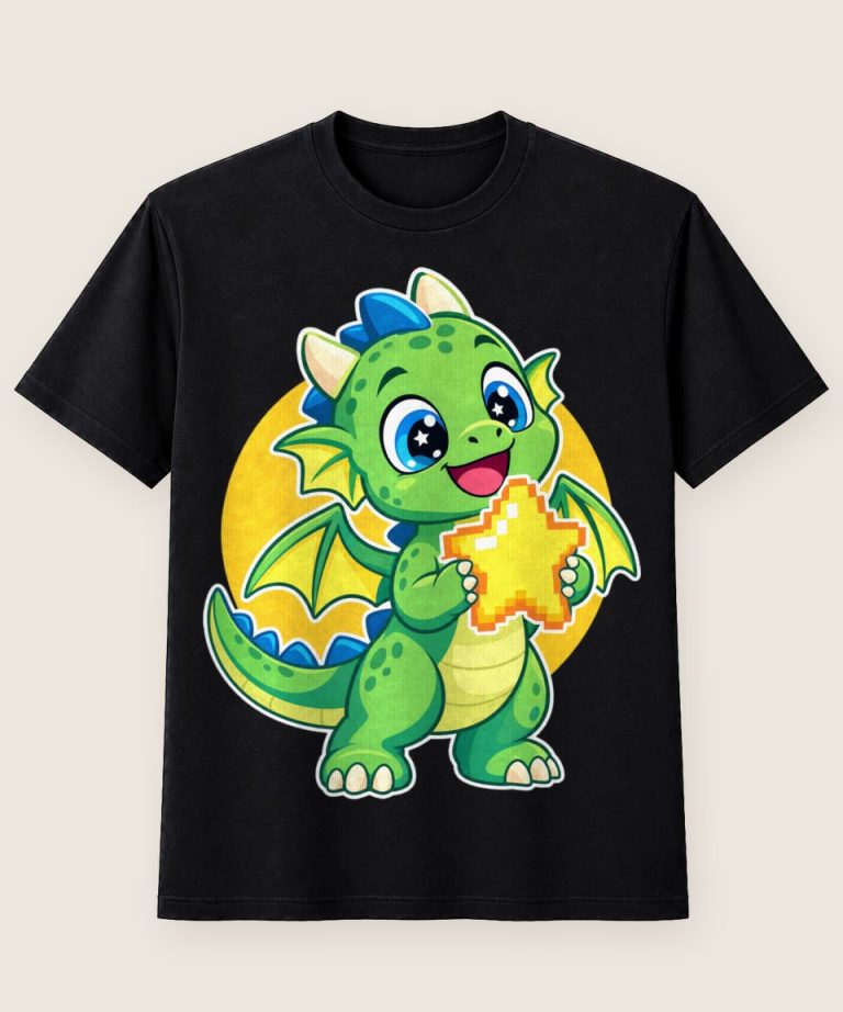 T-Shirt mit Motiv „Pixel Drache mit Stern Kinder“ – Kinder-T-Shirts