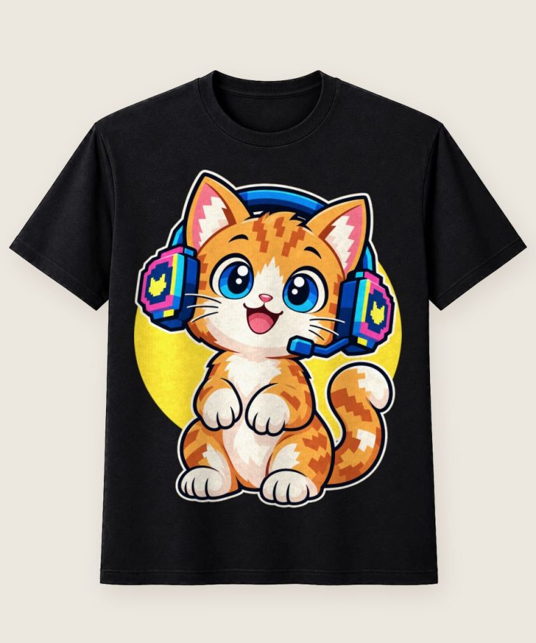 T-Shirt mit Motiv „Pixel Gaming Katze für Kinder“ – Kinder-T-Shirts