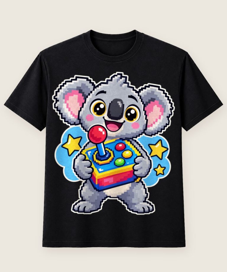 T-Shirt mit Motiv „Pixel-Koala Arcade-Gamer Kinder“ – Kinder-T-Shirts