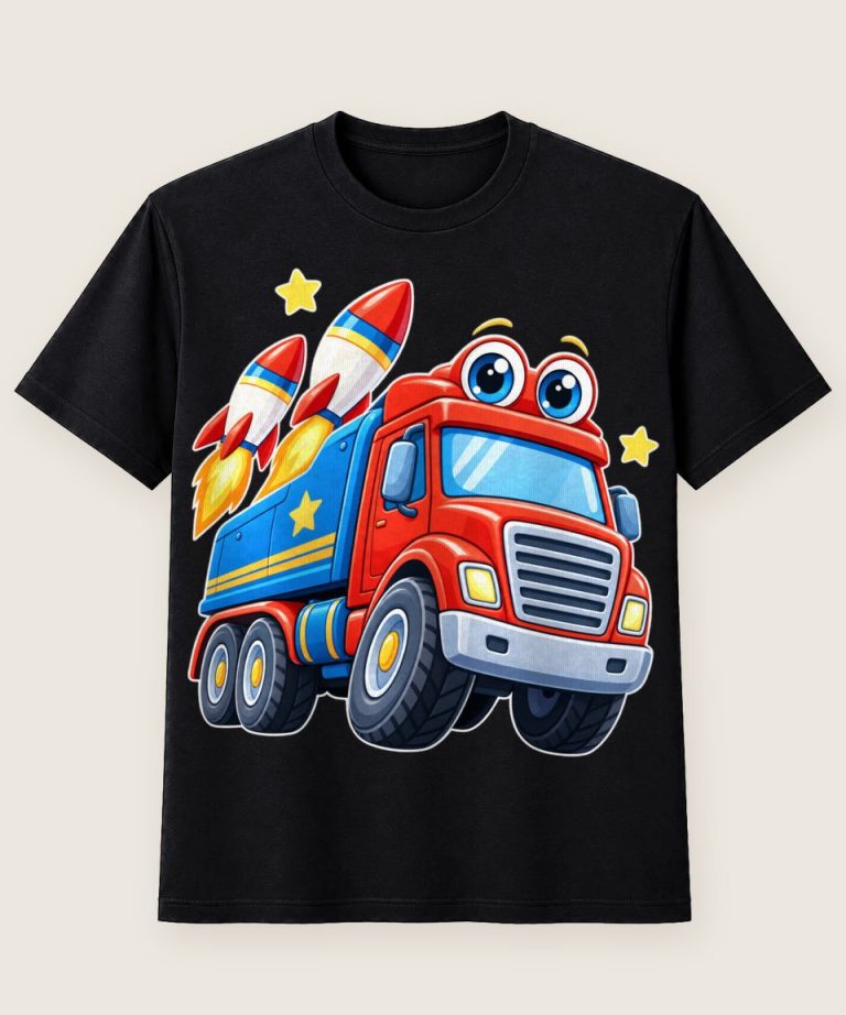 T-Shirt mit Motiv „Raketenlastwagen Abenteuer Kinder“ – Kinder-T-Shirts