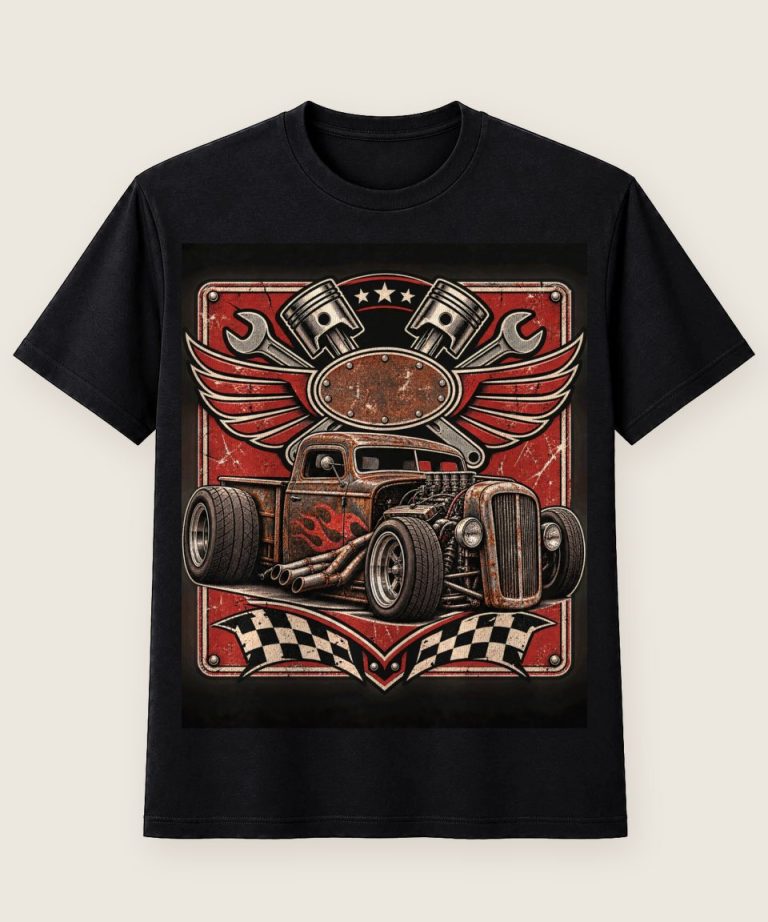 T-Shirt mit Motiv „Rat-rod-pickup emblem für Schrauber“ – Hobby & Freizeit T-Shirts