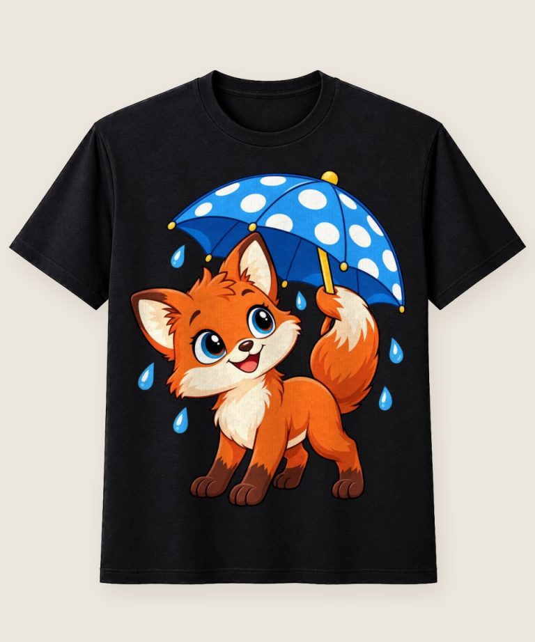 T-Shirt mit Motiv „Regenfuchs mit Schirm Kinder“ – Kinder-T-Shirts