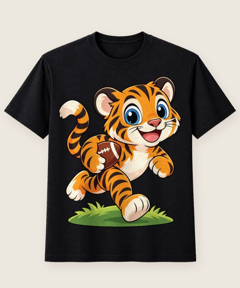 T-Shirt mit Motiv „Rennender Tiger mit Football Sprint Kinder“ – Kinder-T-Shirts