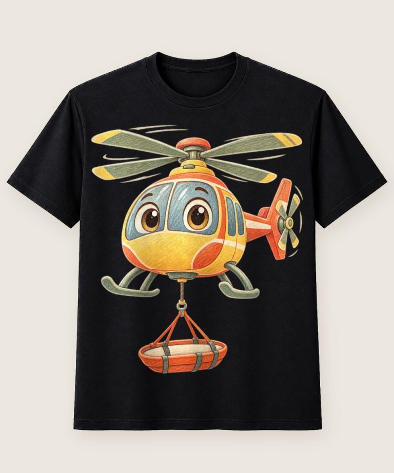 T-Shirt mit Motiv „Rettungshubschrauber mit Trage Kinder“ – Kinder-T-Shirts