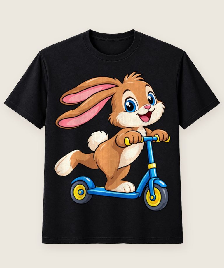 T-Shirt mit Motiv „Roller fahrender Hase für Kinder Jungen Mädchen“ – Kinder-T-Shirts