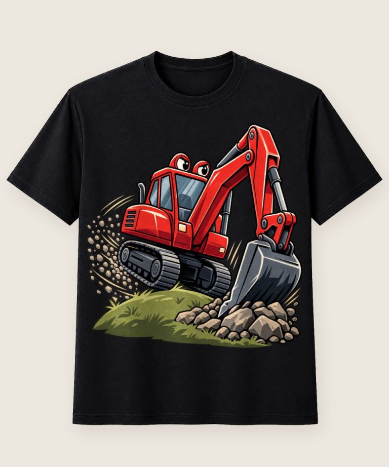 T-Shirt mit Motiv „Roter Bagger driftet seitlich Kinder“ – Kinder-T-Shirts