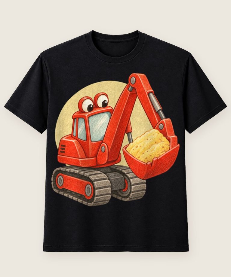 T-Shirt mit Motiv „Roter Bagger mit Sand für Kinder“ – Kinder-T-Shirts