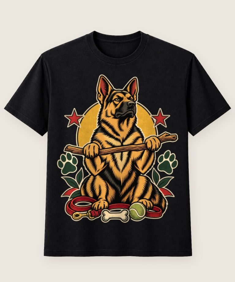 T-Shirt mit Motiv „Schäferhund Stock-Wächter Oldschool“ – Hobby & Freizeit T-Shirts