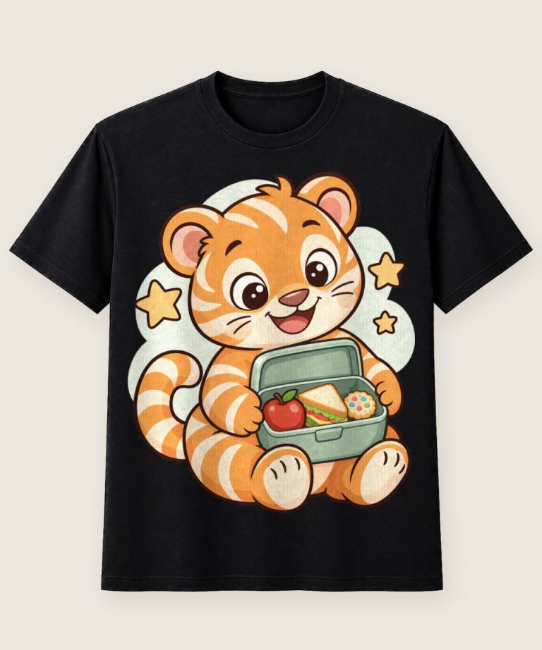 T-Shirt mit Motiv „Schul-Tiger mit Brotdose Kinder“ – Kinder-T-Shirts