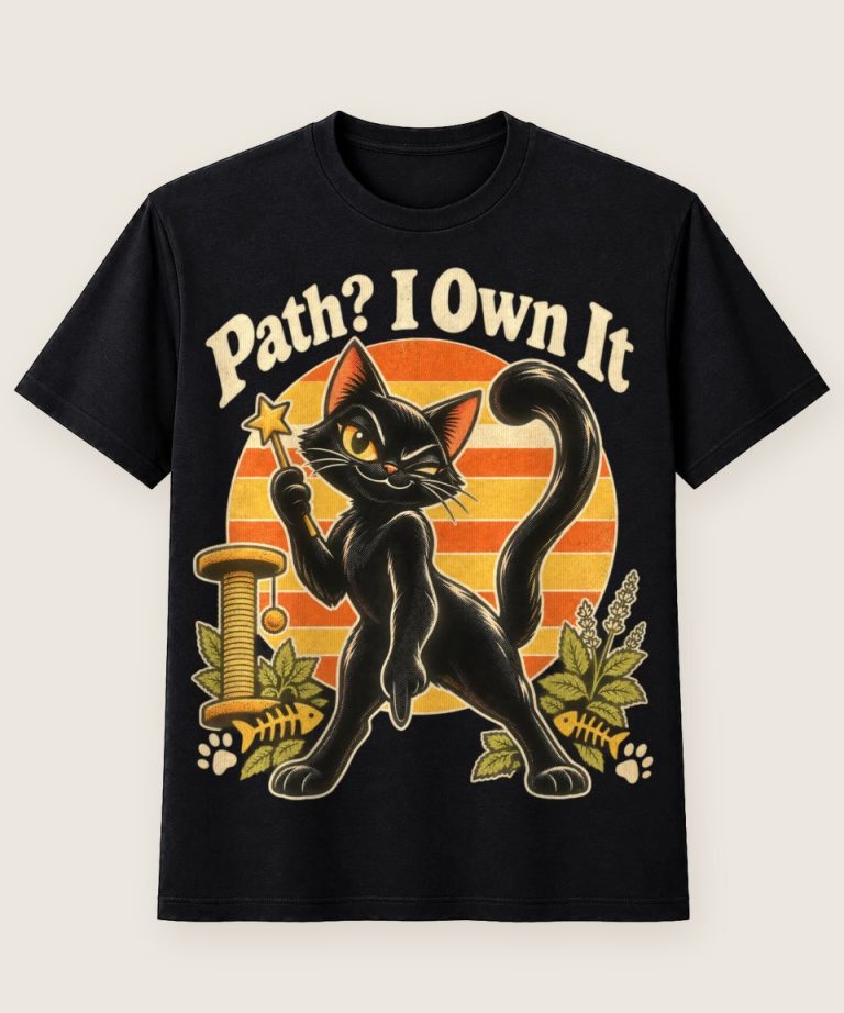 T-Shirt mit Motiv „Selbstbewusste Nachtkatze Path I Own It Retro“ – Hobby & Freizeit T-Shirts