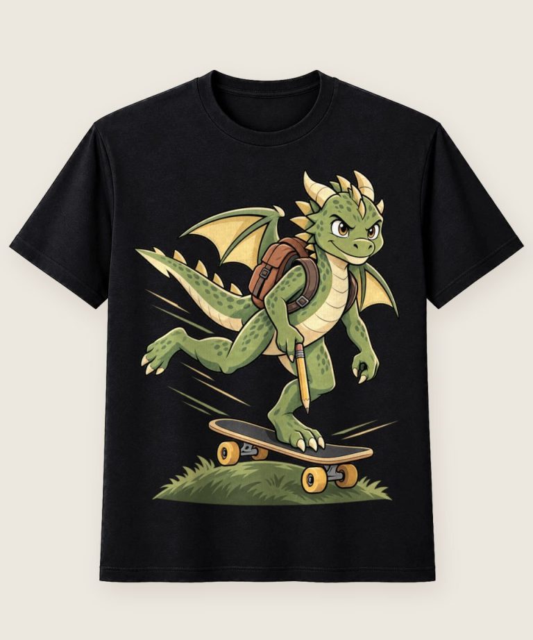 T-Shirt mit Motiv „Skateboard-Drache mit Stift Kids“ – Kinder-T-Shirts