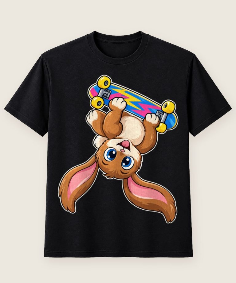 T-Shirt mit Motiv „Skateboard-Hase Rückwärtssalto Kinder“ – Kinder-T-Shirts