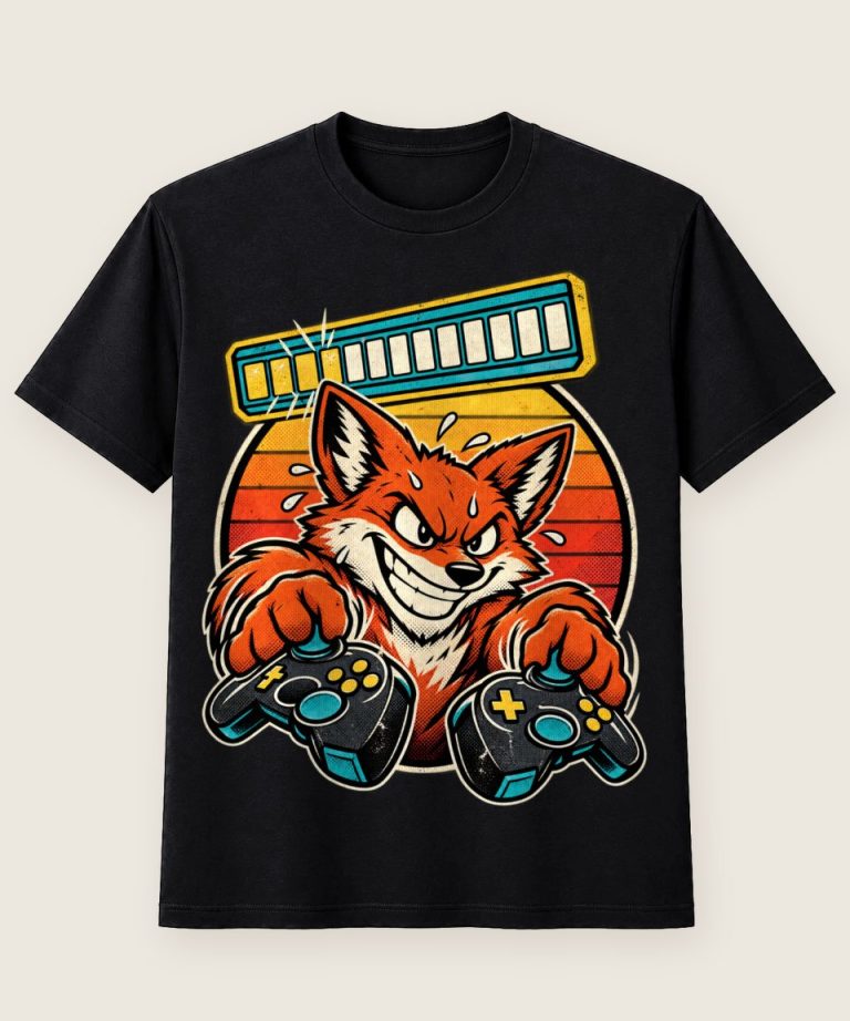 T-Shirt mit Motiv „Speedrunning Fuchs jagt Highscores“ – Hobby & Freizeit T-Shirts