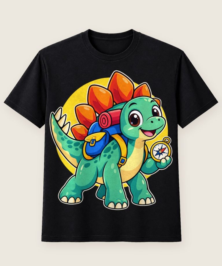 T-Shirt mit Motiv „Stegosaurus Entdecker Mit Kompass Kinder“ – Kinder-T-Shirts