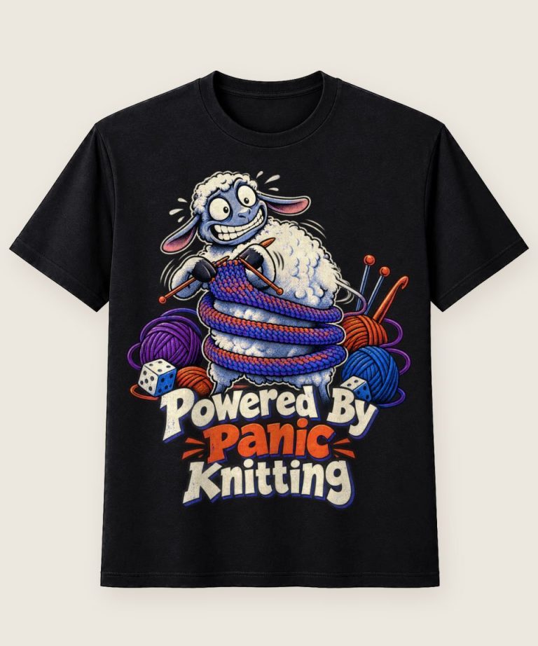T-Shirt mit Motiv „Stricken Panikschaf für Häkelfans“ – Hobby & Freizeit T-Shirts