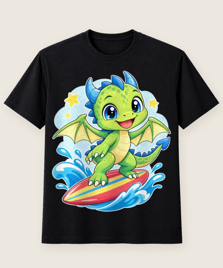 T-Shirt mit Motiv „Surf Dragon Waves Babydrache Kinder“ – Kinder-T-Shirts