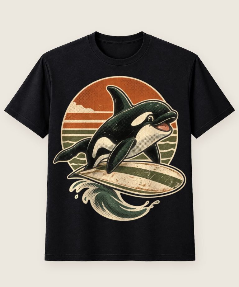 T-Shirt mit Motiv „Surfen mit Orca im Ozean“ – Hobby & Freizeit T-Shirts