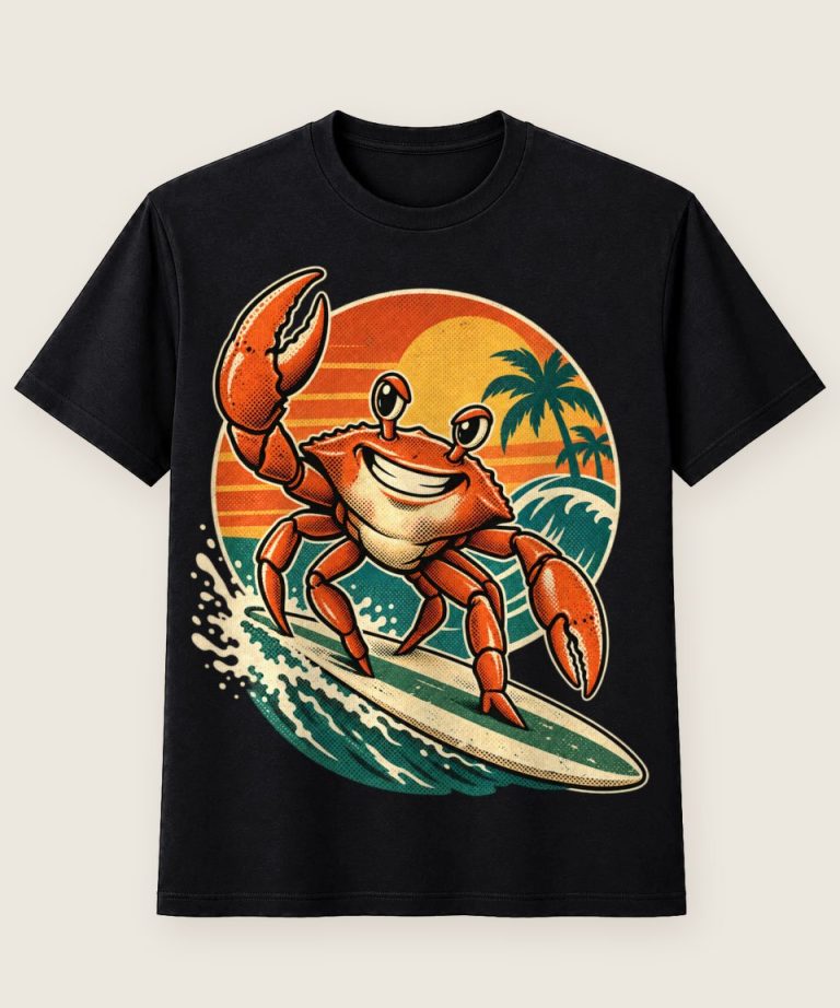T-Shirt mit Motiv „Surfende Krabbe Auf Dem Brett“ – Hobby & Freizeit T-Shirts