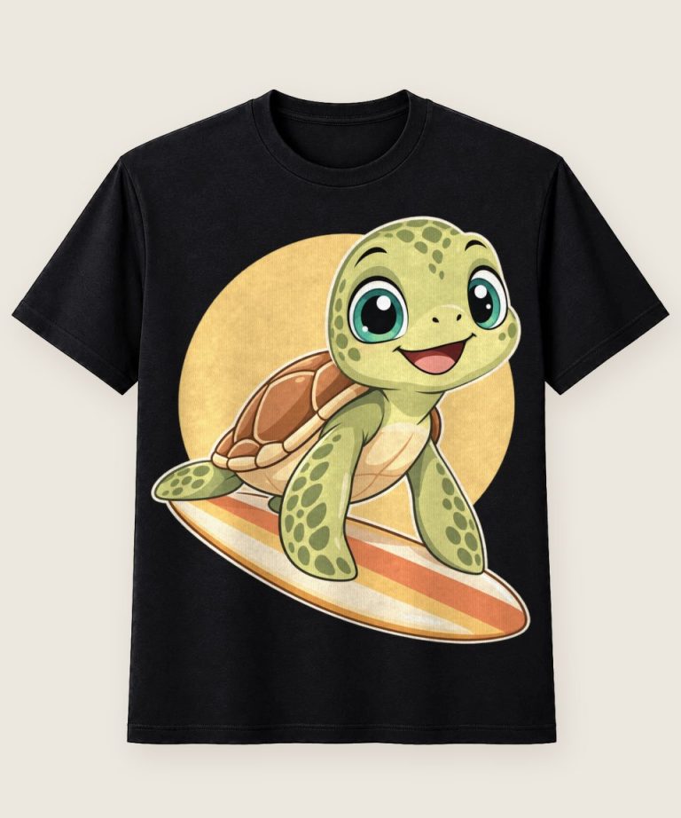 T-Shirt mit Motiv „Surfende Schildkröte Kinder“ – Kinder-T-Shirts