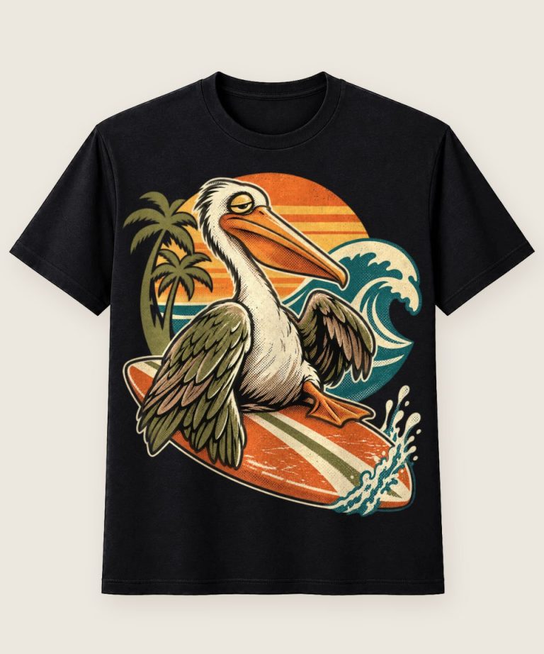 T-Shirt mit Motiv „Surfender Pelikan“ – Hobby & Freizeit T-Shirts