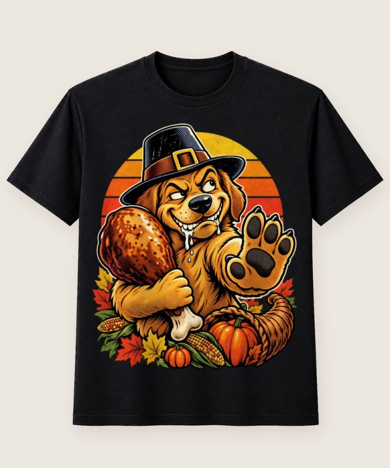 T-Shirt mit Motiv „Thanksgiving Hund verteidigt Truthahn Retro“ – Thanksgiving T-Shirts