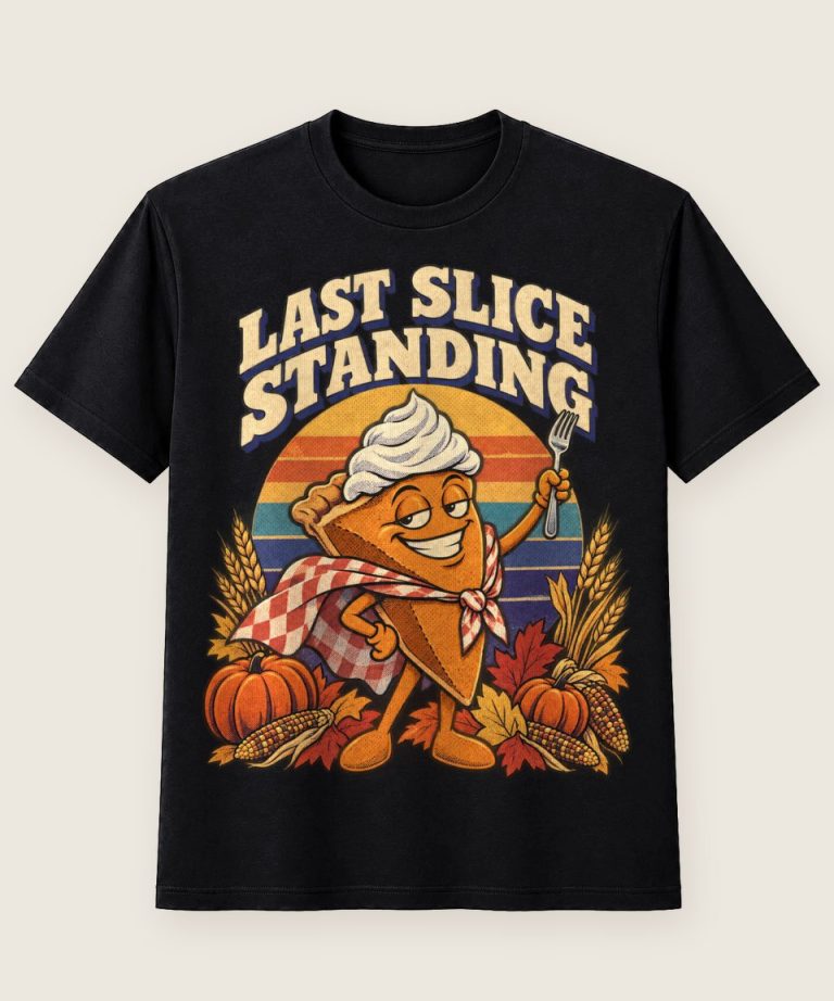 T-Shirt mit Motiv „Thanksgiving Kürbiskuchen Last Slice Standing“ – Thanksgiving T-Shirts