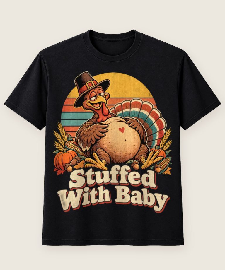 T-Shirt mit Motiv „Thanksgiving Stuffed With Baby Truthahn Retro“ – Thanksgiving T-Shirts
