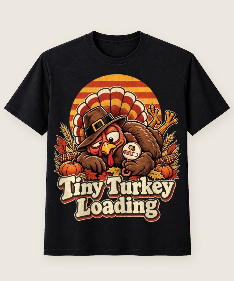 T-Shirt mit Motiv „Thanksgiving Tiny Turkey Loading Retro Truthahn“ – Thanksgiving T-Shirts