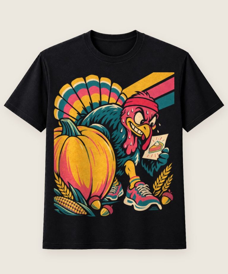 T-Shirt mit Motiv „Thanksgiving Truthahn-Läufer jagt die Torte“ – Thanksgiving T-Shirts