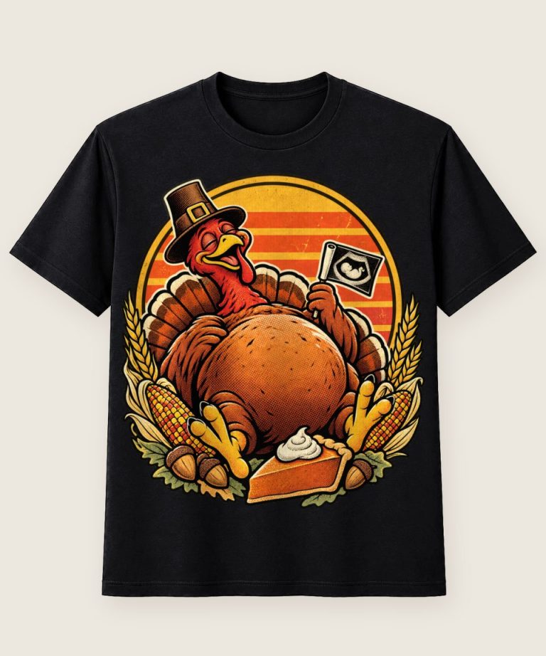 T-Shirt mit Motiv „Thanksgiving Truthahn Ultraschall Retro Baby Eltern“ – Thanksgiving T-Shirts