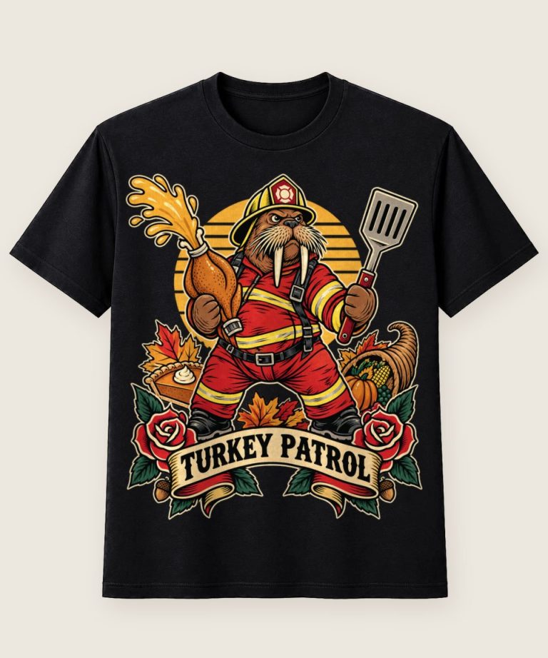 T-Shirt mit Motiv „Thanksgiving Truthahn Walross Feuerwehrtrupp“ – Thanksgiving T-Shirts