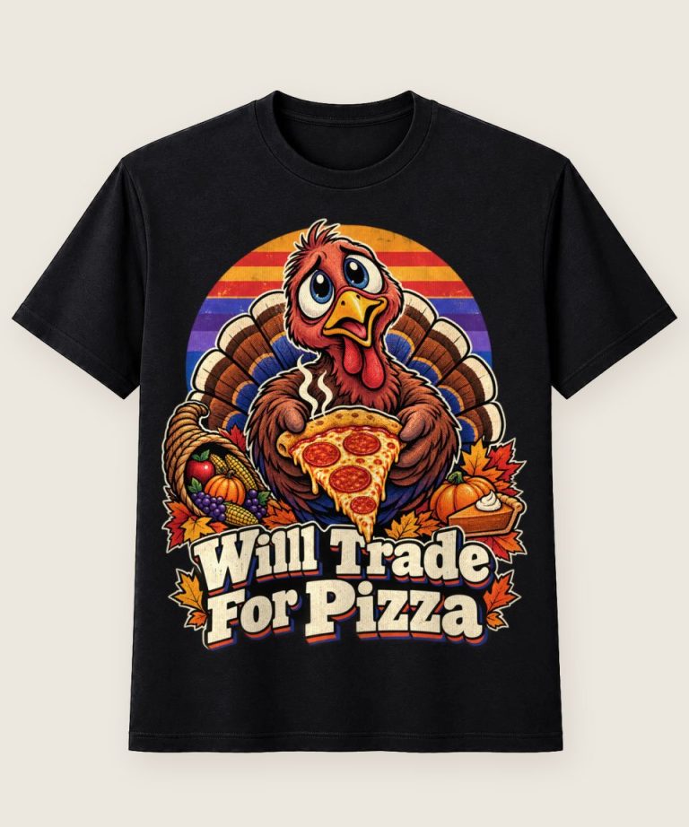 T-Shirt mit Motiv „Thanksgiving Truthahn Will Trade For Pizza“ – Thanksgiving T-Shirts