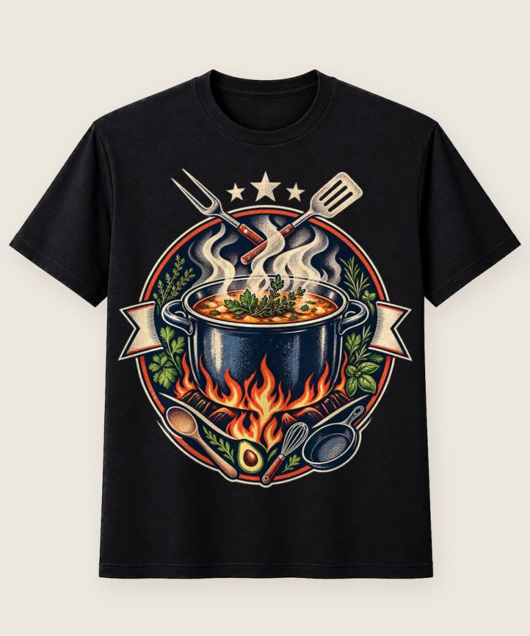 T-Shirt mit Motiv „Vegan-Kochen Suppentopf Vintage-Emblem“ – Hobby & Freizeit T-Shirts