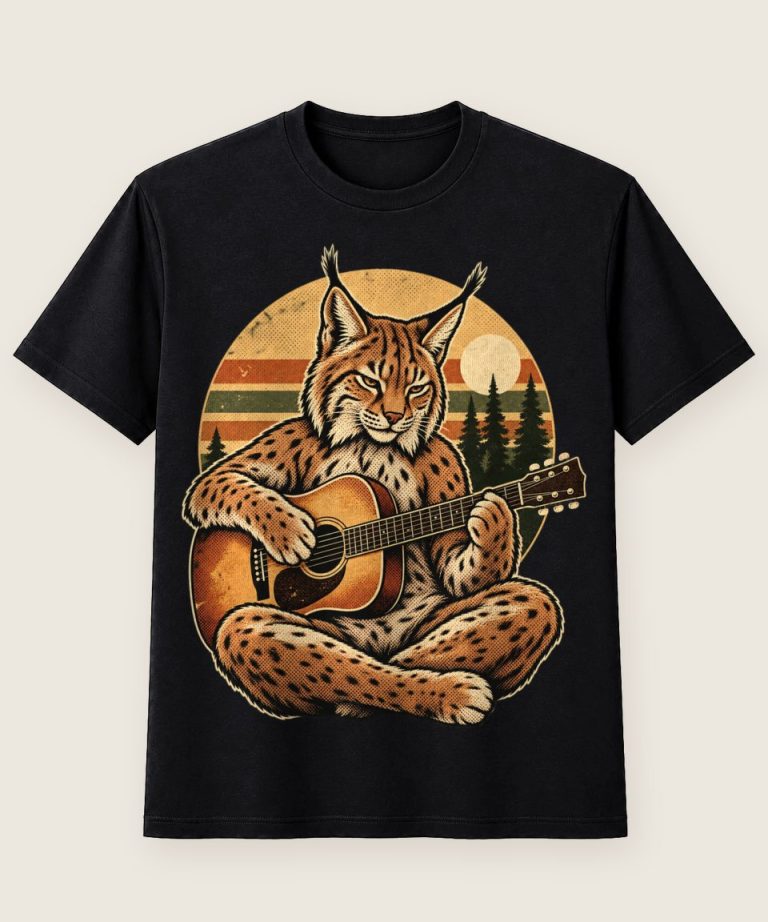 T-Shirt mit Motiv „Wald Luchs mit Gitarre Wildlife“ – Hobby & Freizeit T-Shirts