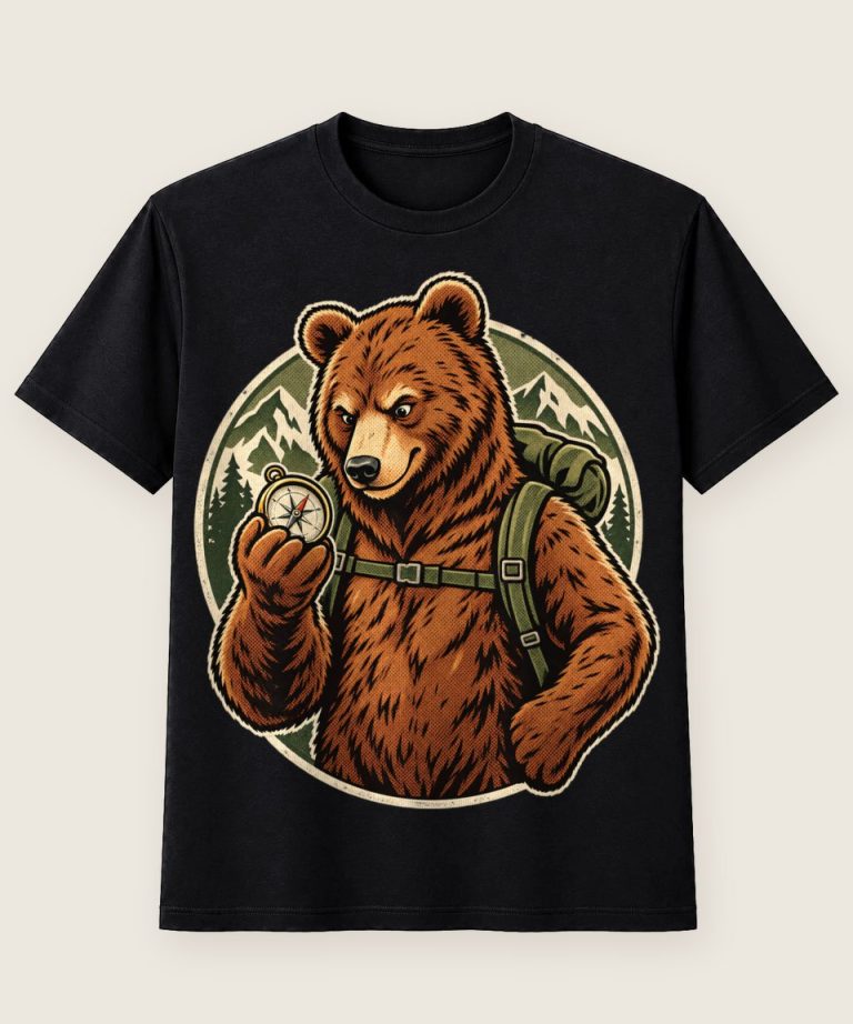 T-Shirt mit Motiv „Wandern Bär mit Kompass“ – Hobby & Freizeit T-Shirts