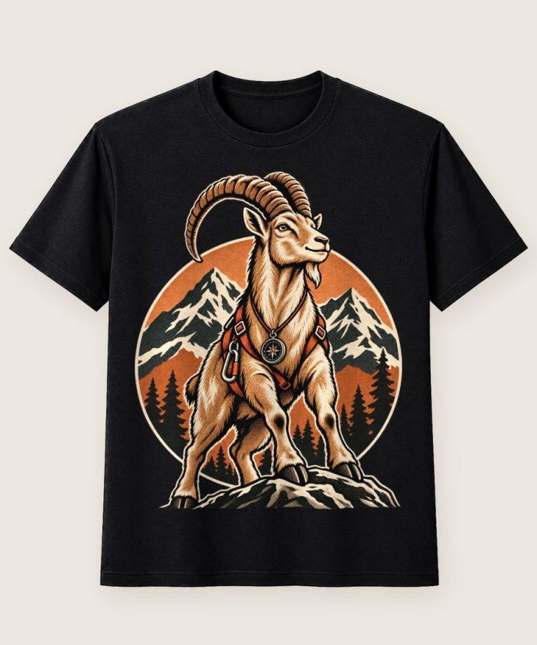 T-Shirt mit Motiv „Wandern Bergziege mit Klettergurt“ – Hobby & Freizeit T-Shirts