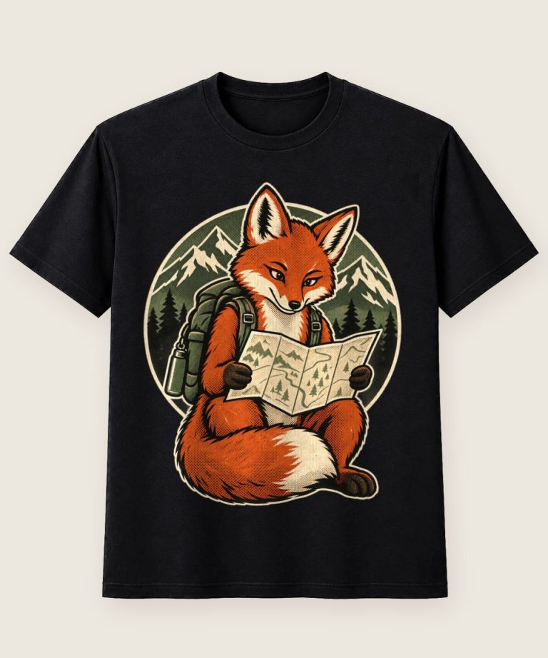 T-Shirt mit Motiv „Wandern Fuchs mit Karte“ – Hobby & Freizeit T-Shirts