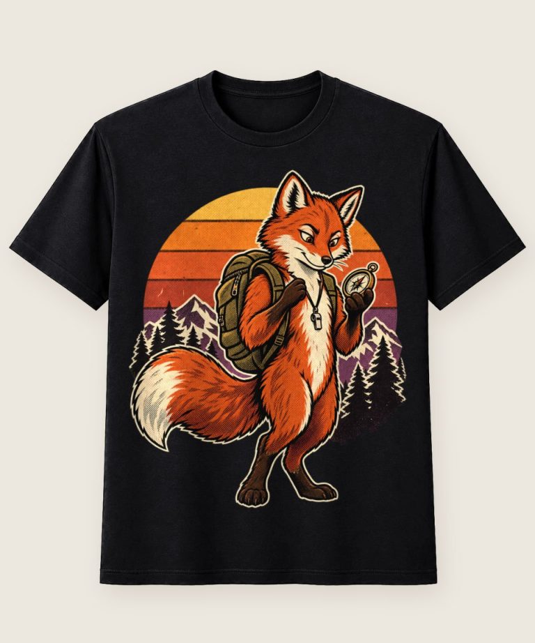 T-Shirt mit Motiv „Wandern Fuchs mit Kompass“ – Hobby & Freizeit T-Shirts