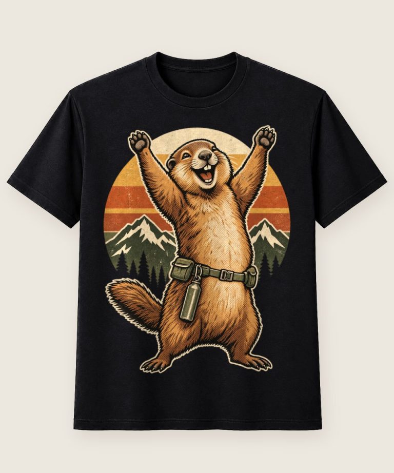 T-Shirt mit Motiv „Wandern mit jubelndem Murmeltier“ – Hobby & Freizeit T-Shirts