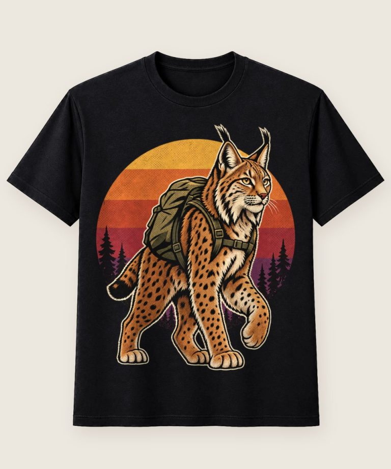 T-Shirt mit Motiv „Wandern mit Luchs im Wald“ – Hobby & Freizeit T-Shirts