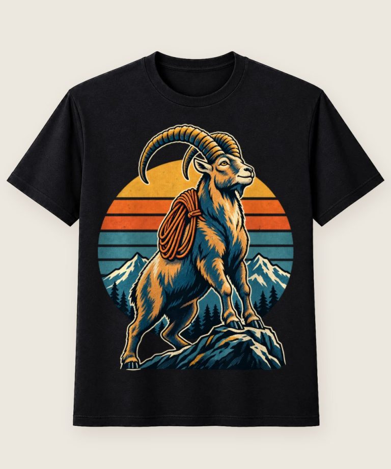 T-Shirt mit Motiv „Wandern Steinbock mit Kletterseil“ – Hobby & Freizeit T-Shirts
